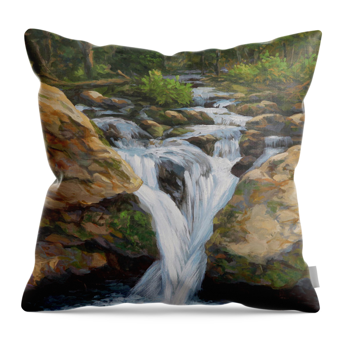 Cascades Stream Throw Pillow featuring the painting Cascades Stream by Guy Crittenden