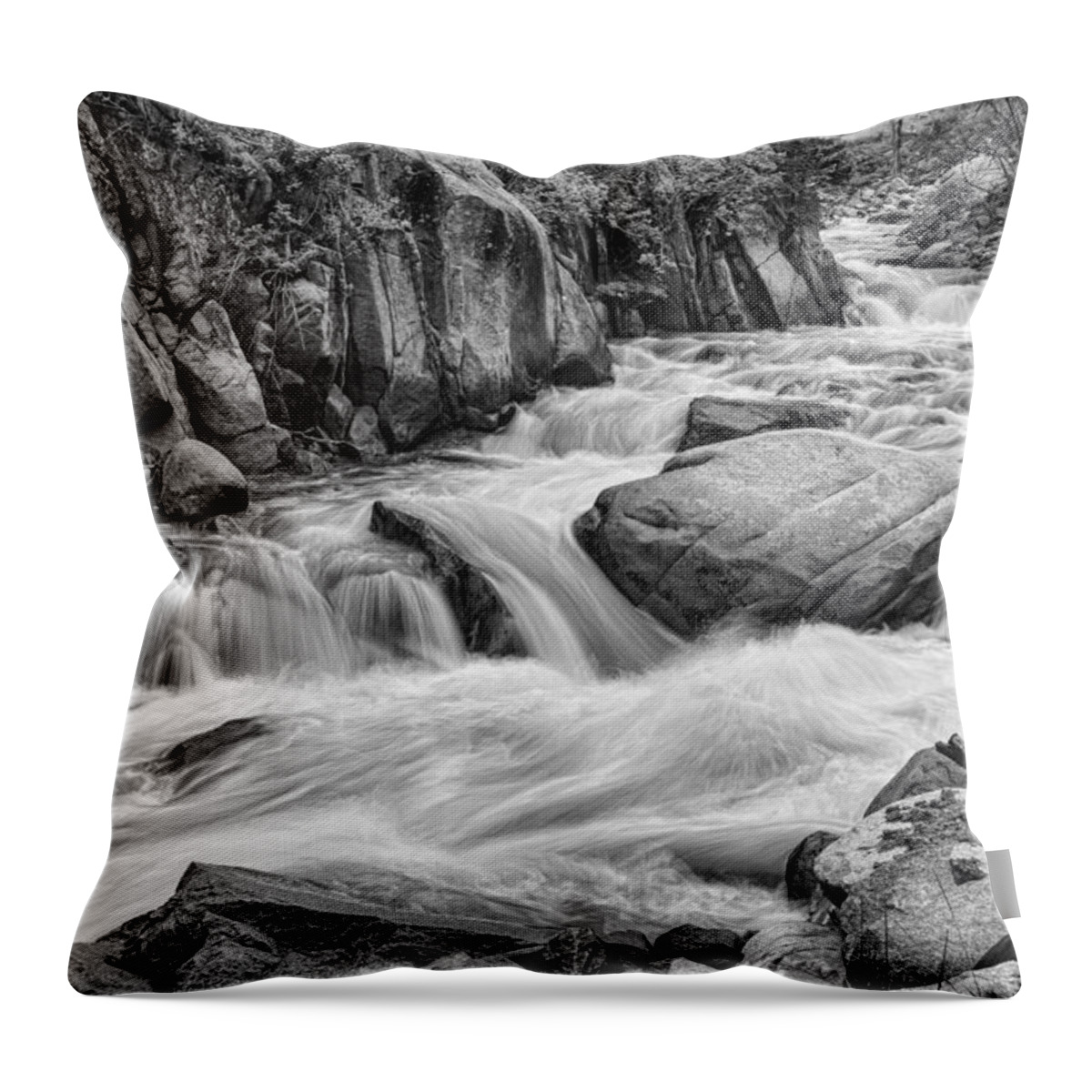 Mountain Throw Pillow featuring the photograph Cascading Colorado Rocky Mountain Stream BW by James BO Insogna