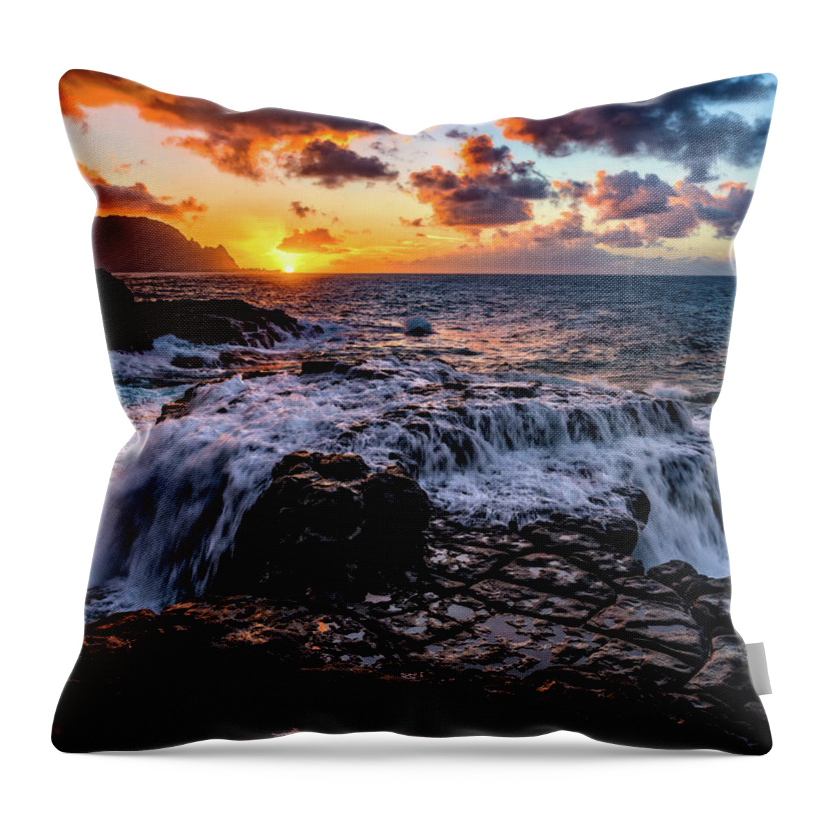 Beach Throw Pillow featuring the photograph Cascading Water at Sunset by John Hight