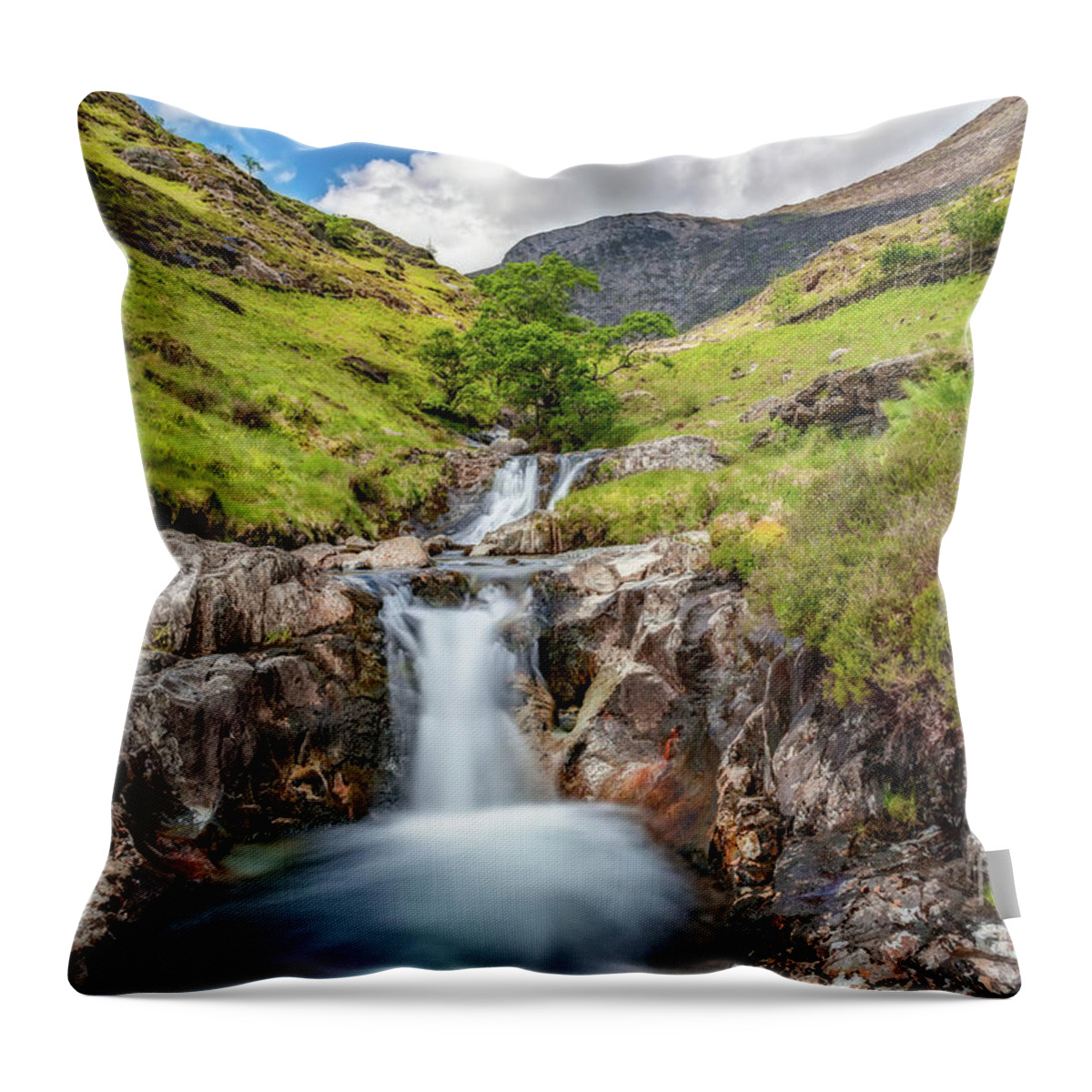 Watkins Path Throw Pillow featuring the photograph Cascading Waterfall by Adrian Evans