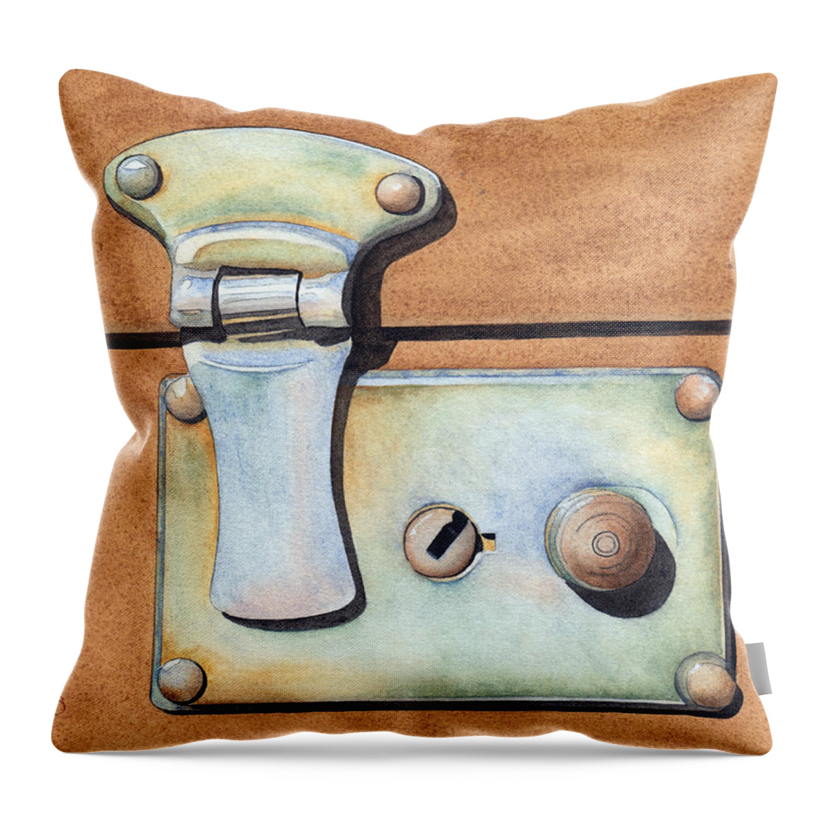 Case Throw Pillow featuring the painting Case Latch by Ken Powers