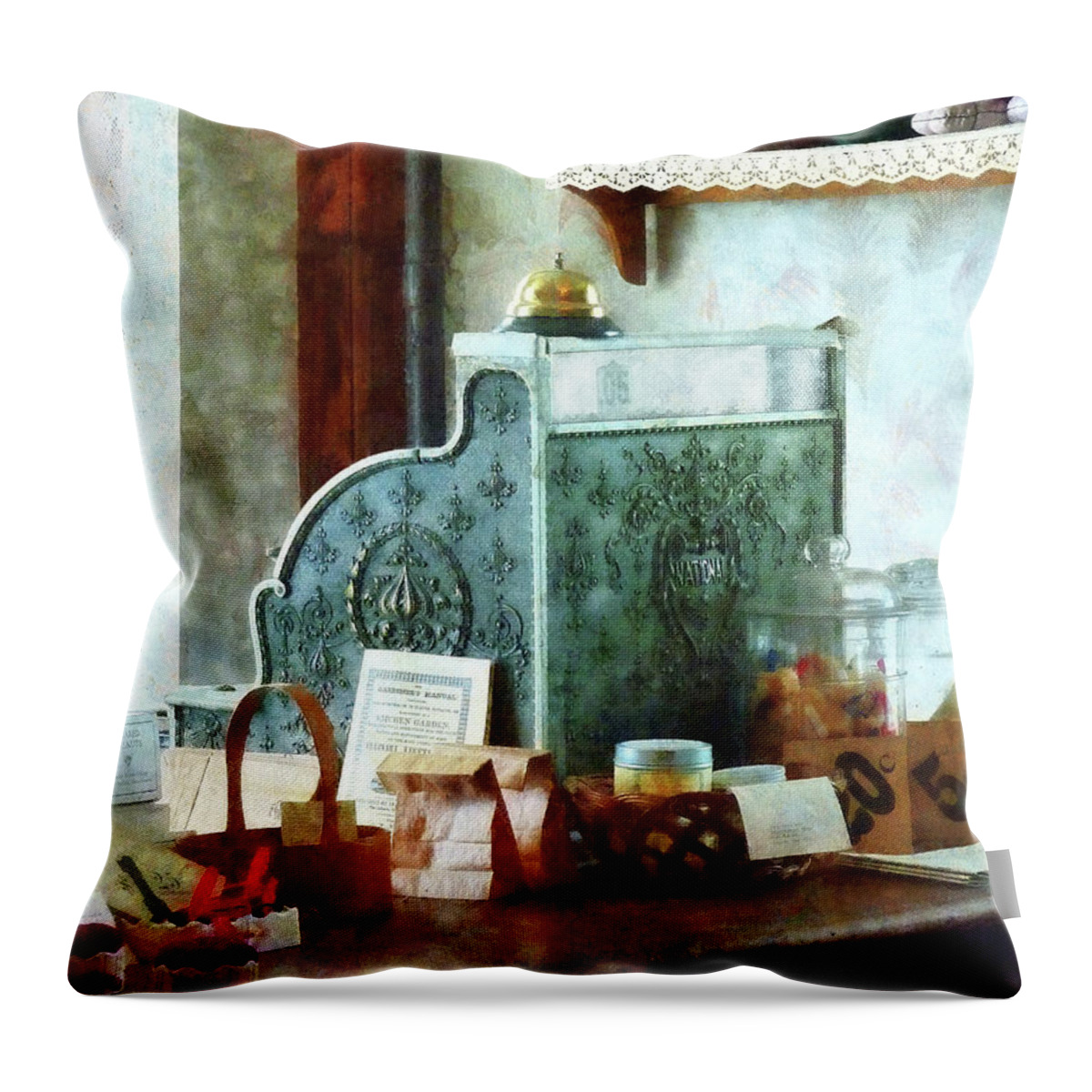 Cash Register Throw Pillow featuring the photograph Cash Register in General Store by Susan Savad