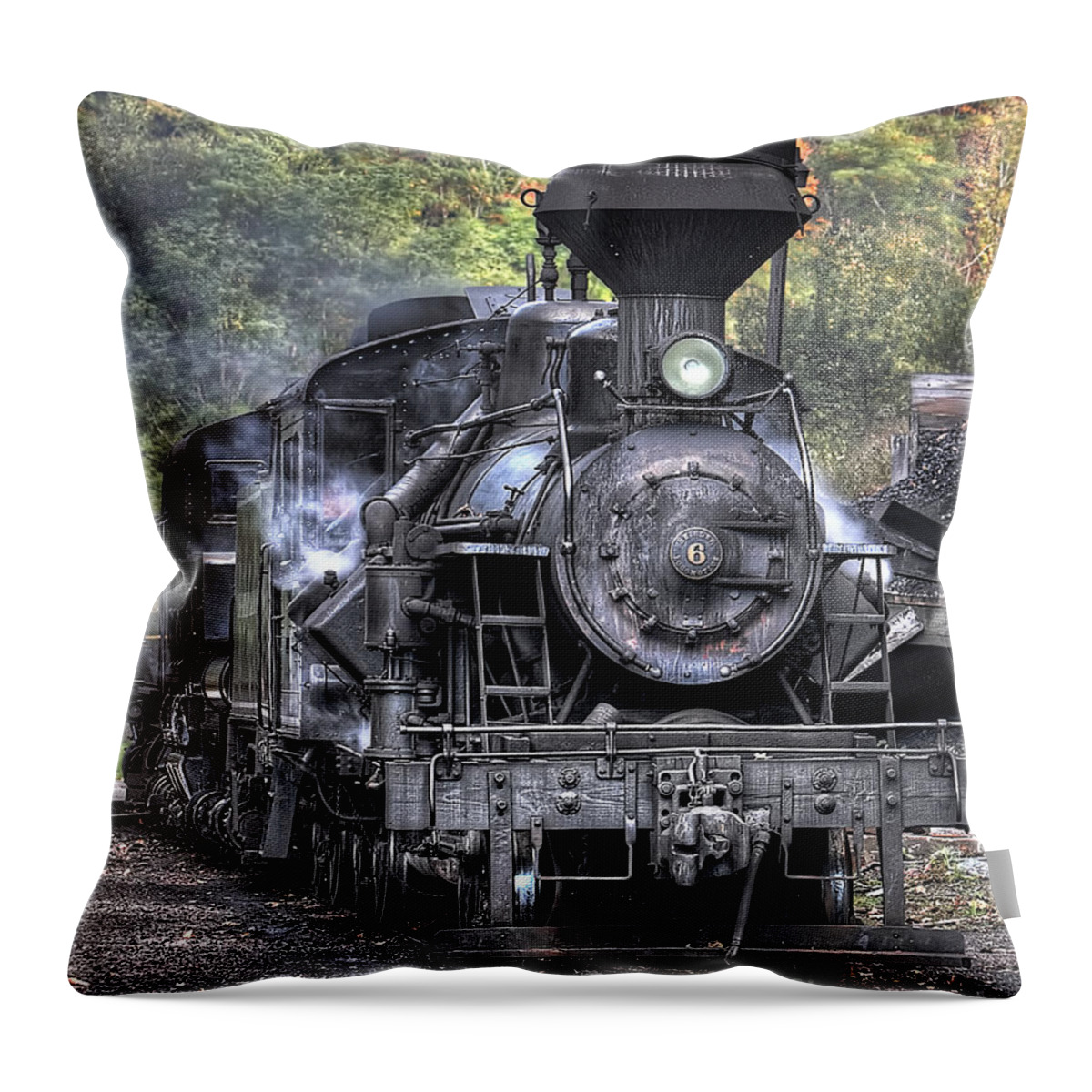 Antiquated Throw Pillow featuring the photograph Cass Railroad Engine No 6 by Jerry Fornarotto