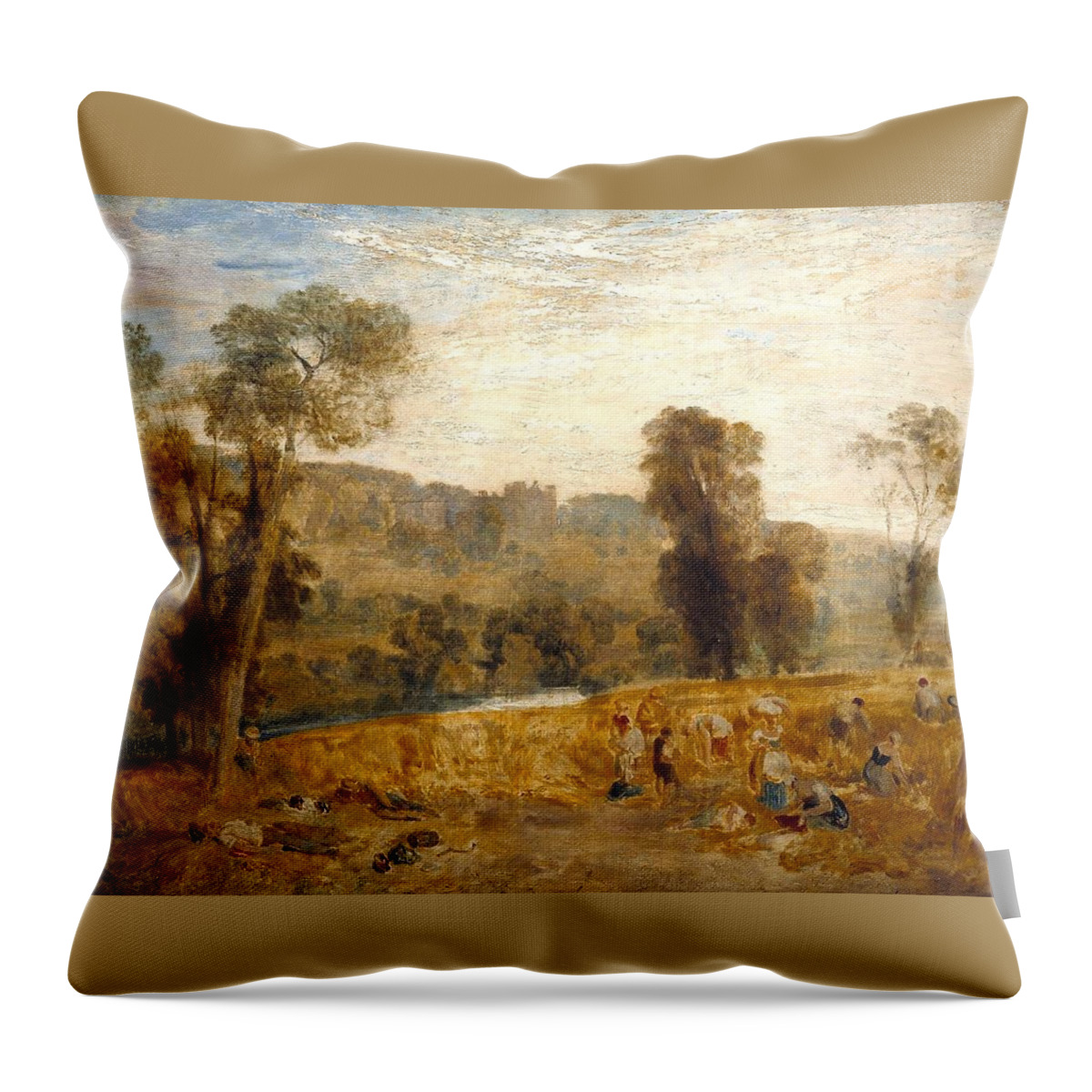 Joseph Mallord William Turner 17751851  Cassiobury Park Reaping Throw Pillow featuring the painting Cassiobury Park Reaping by Joseph Mallord