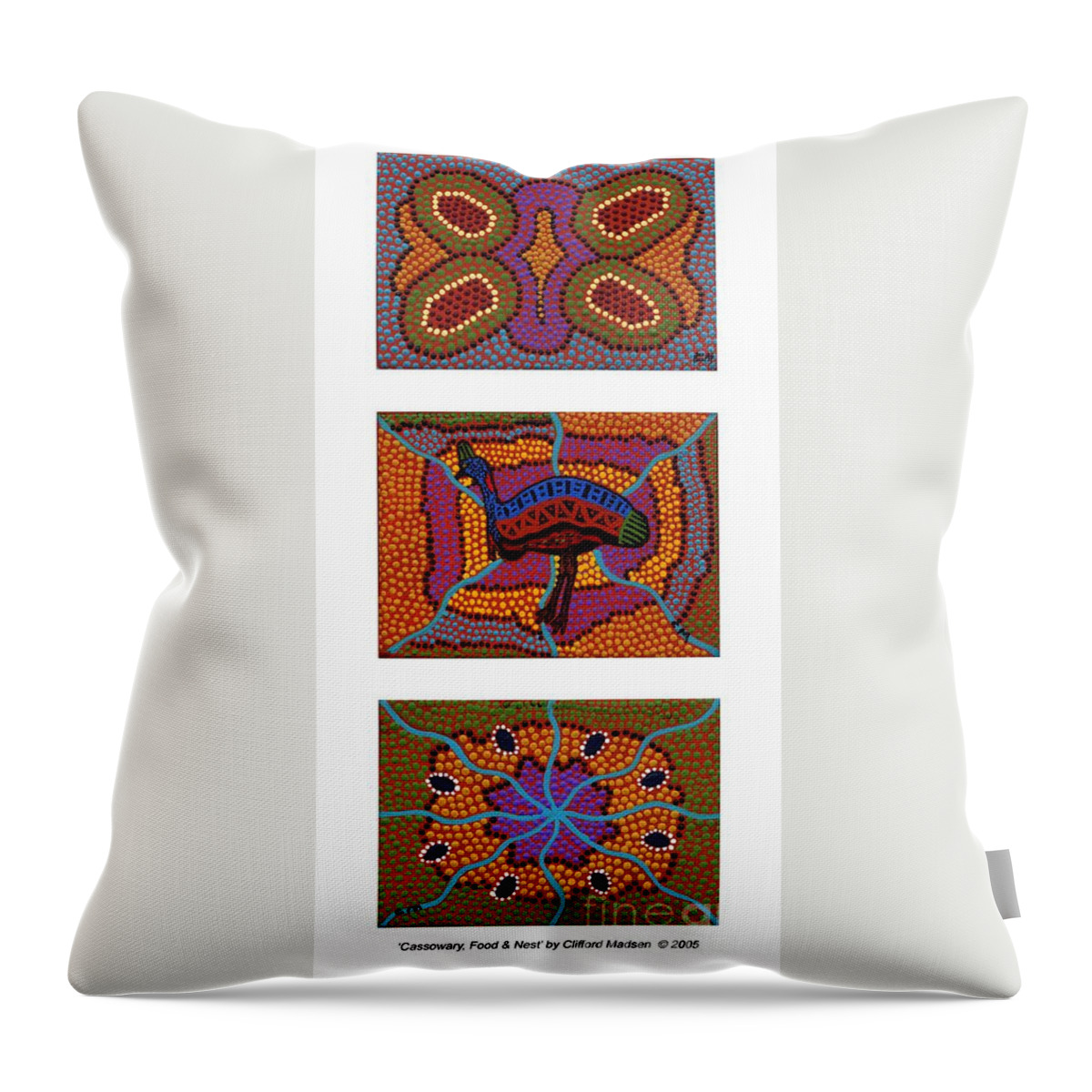 Cassowary Throw Pillow featuring the painting Cassowary - Food - Nest by Clifford Madsen