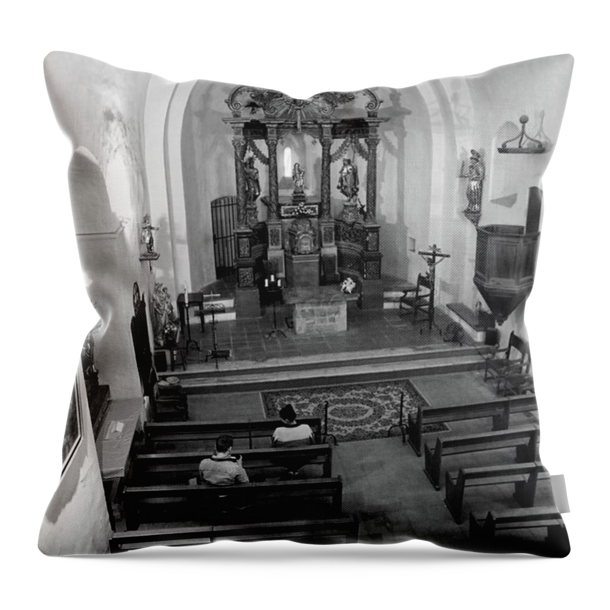 France Throw Pillow featuring the photograph Castelnou France Church Santa Maria by Chuck Kuhn