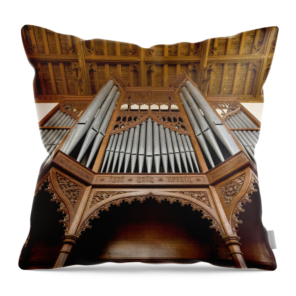Castle Ashby Throw Pillow featuring the photograph Castle Ashby Pipe Organ by Jenny Setchell