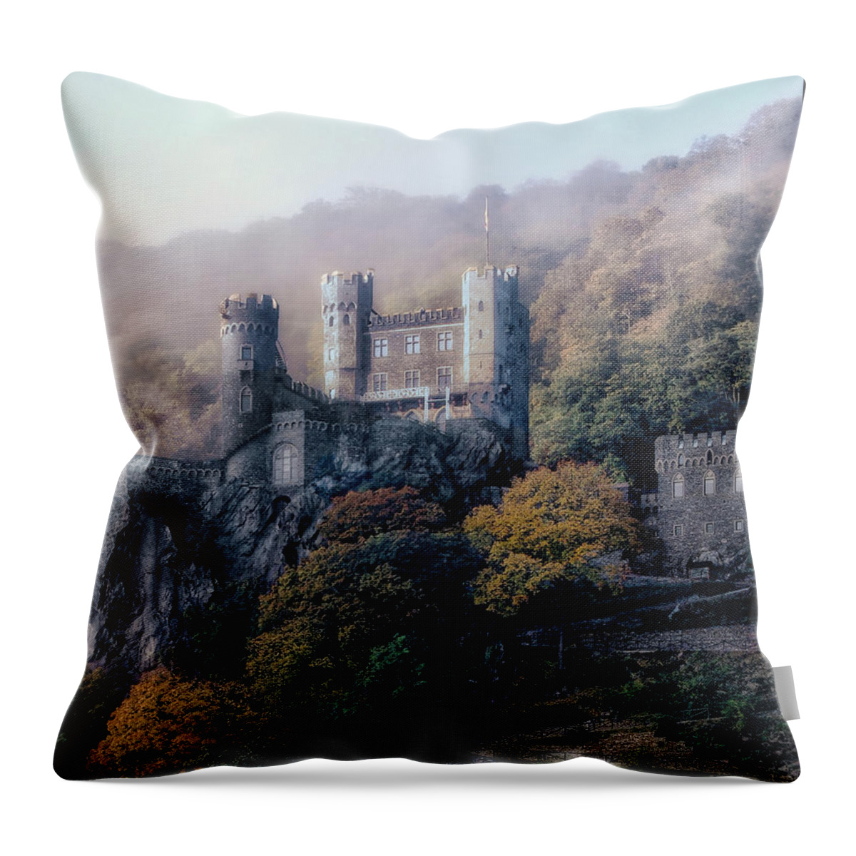 Castle Throw Pillow featuring the photograph Castle In The Mist by Jim Hill