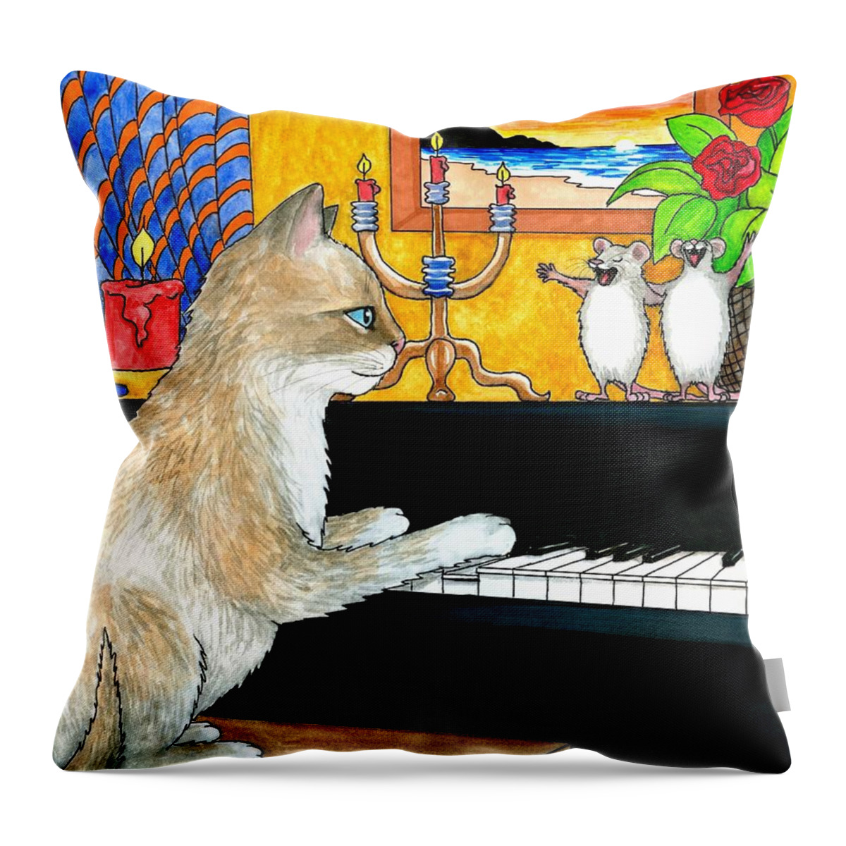 Cat Throw Pillow featuring the painting Cat 506 by Lucie Dumas