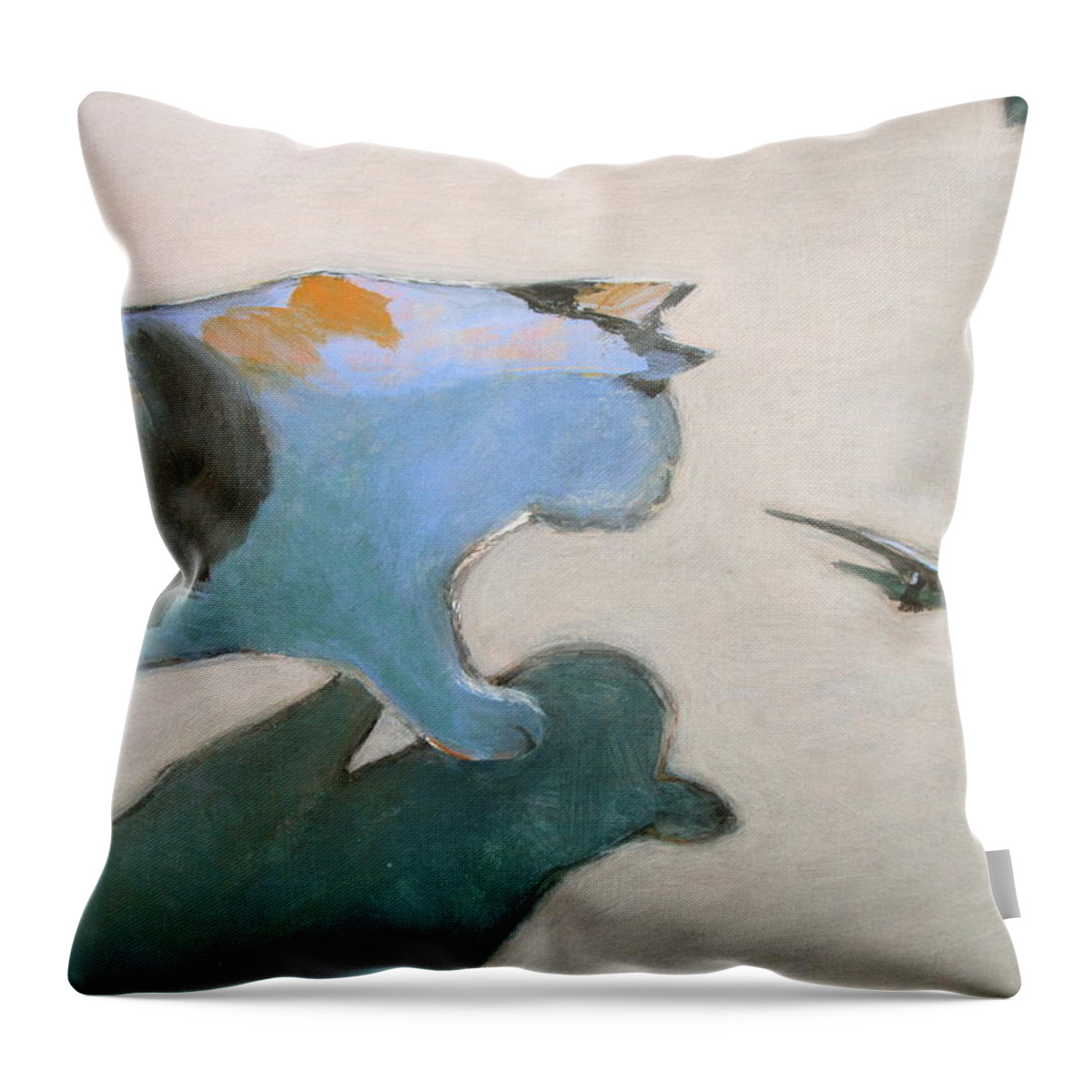 Lizard Throw Pillow featuring the painting Cat and Lizard by Kazumi Whitemoon