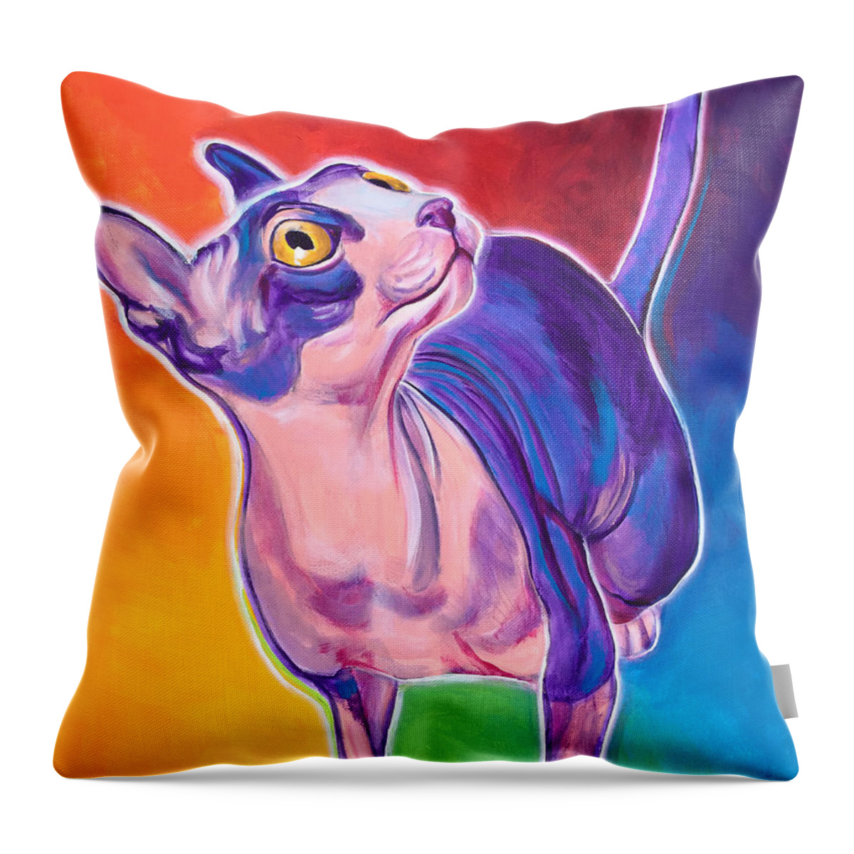 Sphynx Throw Pillow featuring the painting Cat - Bree by Dawg Painter