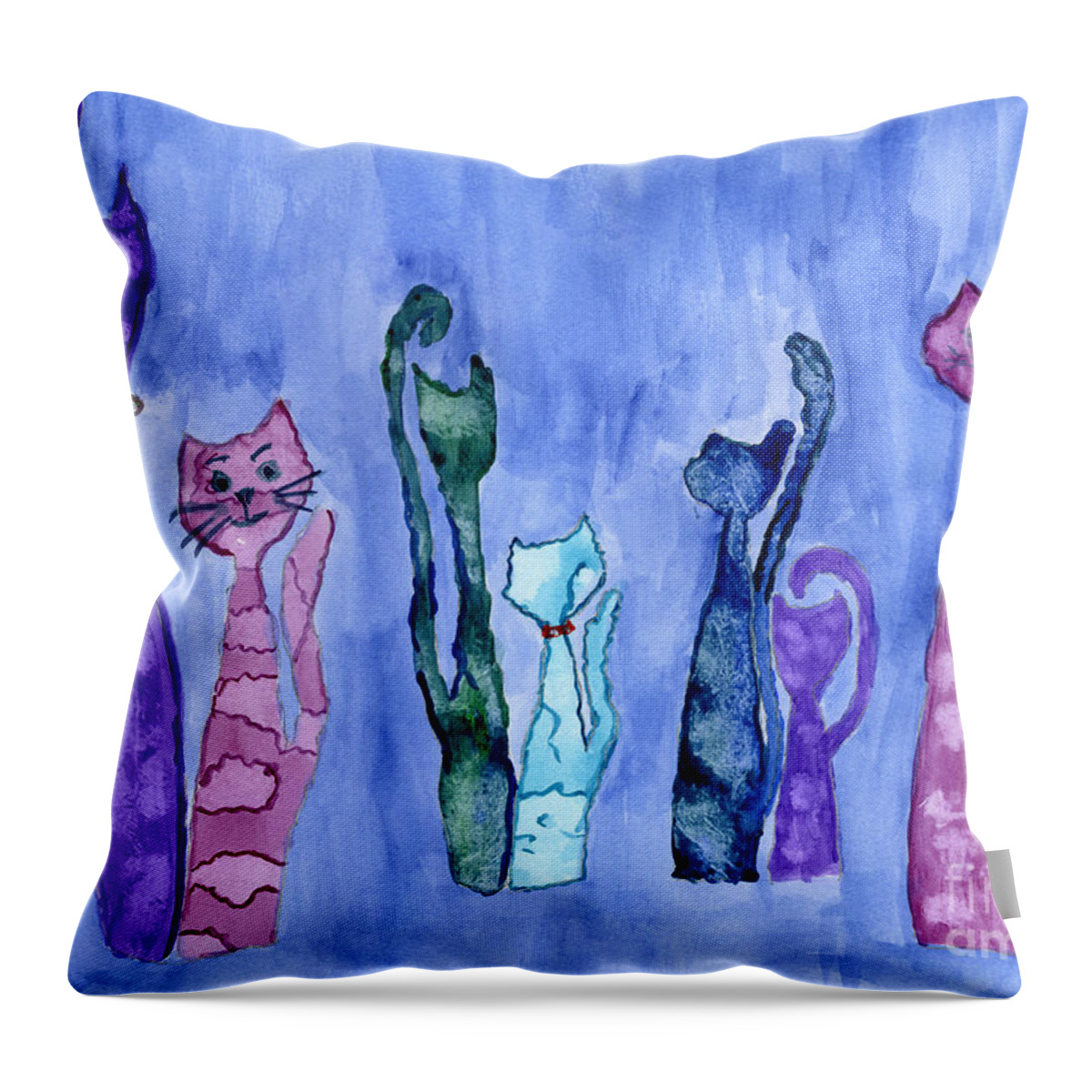 Cat Throw Pillow featuring the painting Cat Couples by Julia Stubbe
