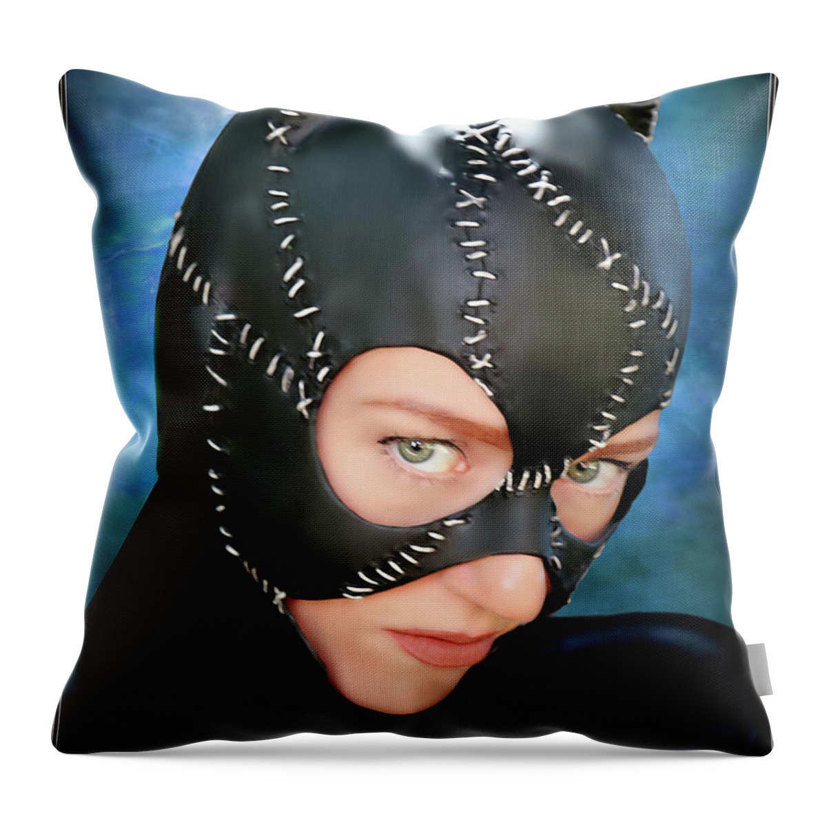 Cat Woman Throw Pillow featuring the photograph Cat Mask by Jon Volden