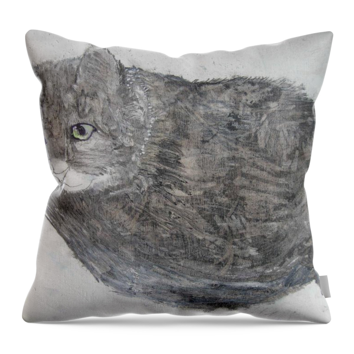 Cat Throw Pillow featuring the mixed media Cat named Shrimp by AJ Brown