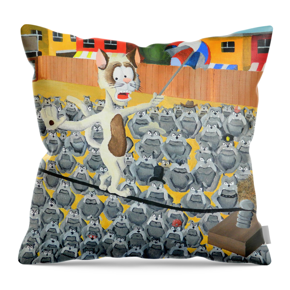 Cat On A Wire Throw Pillow featuring the painting Cat on a Wire by Winton Bochanowicz