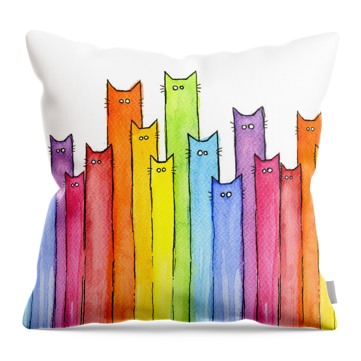 Cats Throw Pillow featuring the painting Cat Rainbow Watercolor Pattern by Olga Shvartsur