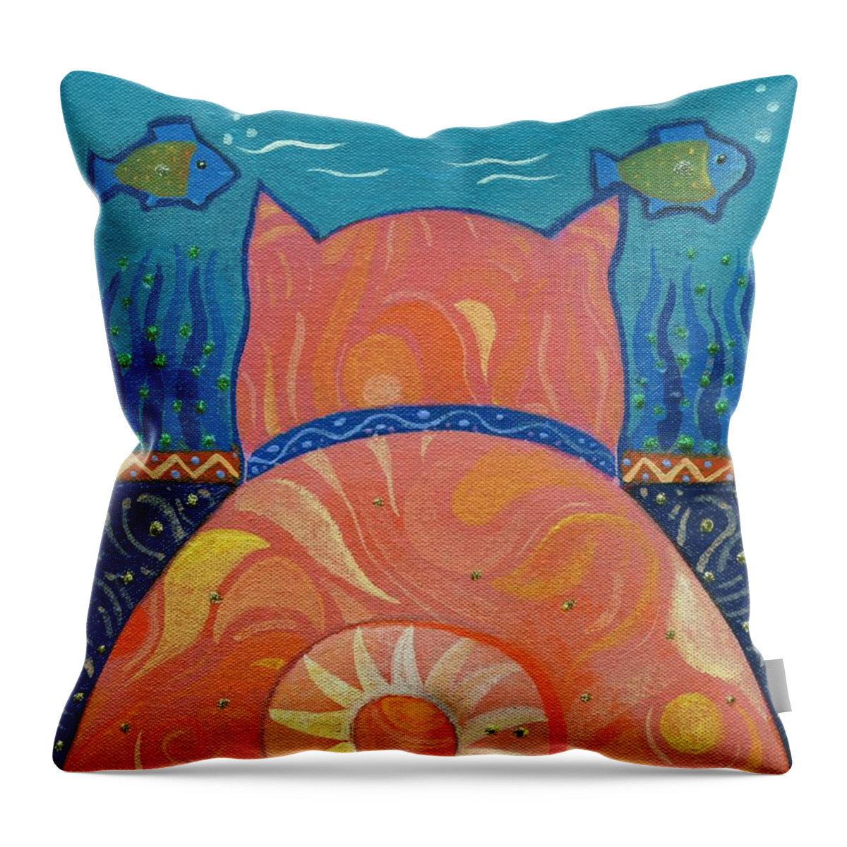 Cat Throw Pillow featuring the painting Cat Tales by Helena Tiainen