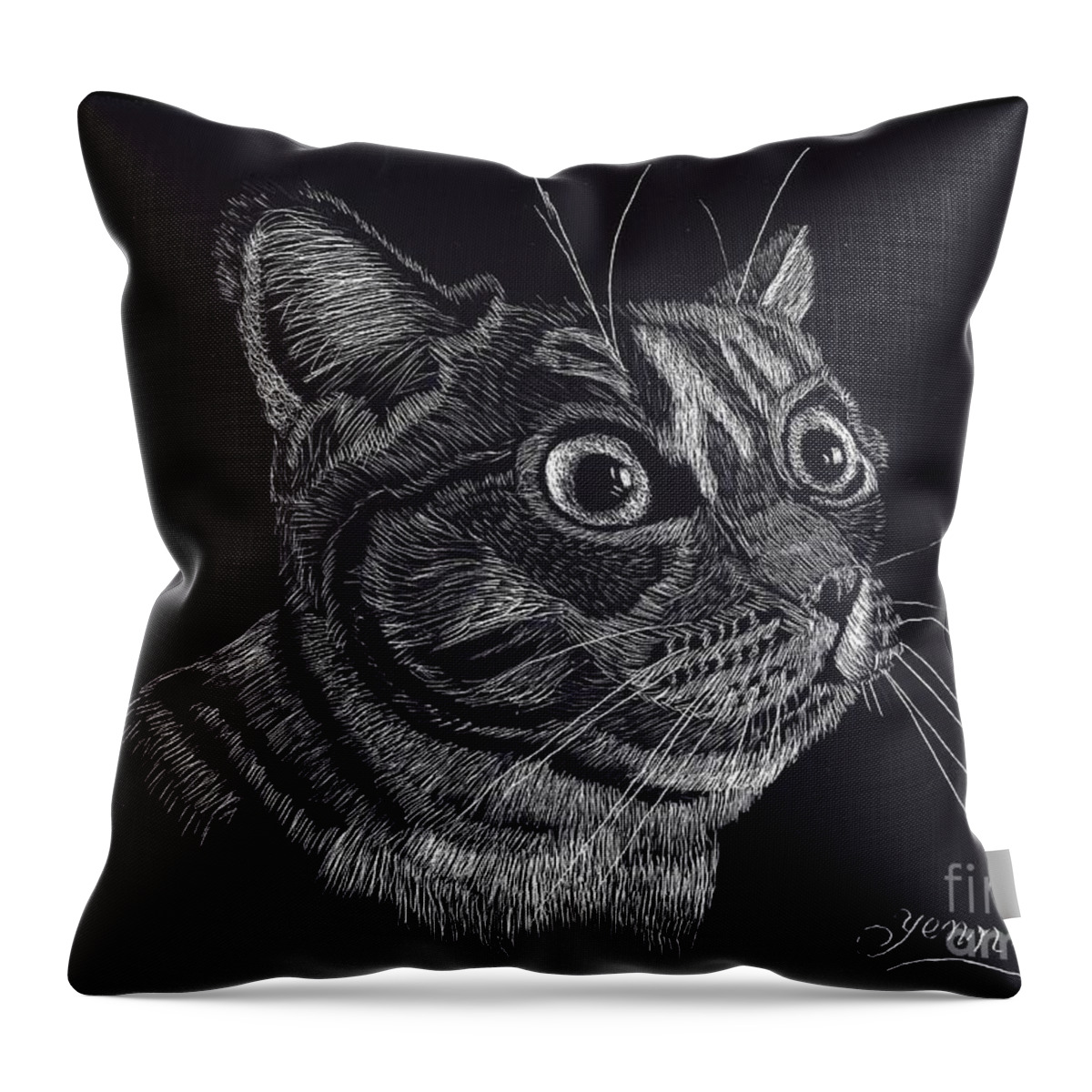 Cat Throw Pillow featuring the digital art Cat by Yenni Harrison