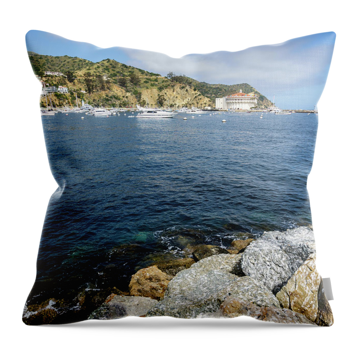 America Throw Pillow featuring the photograph Catalina Island Casino and Avalon Harbor Photo by Paul Velgos