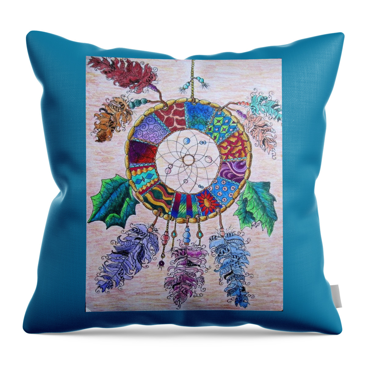 Dreamcatchers Throw Pillow featuring the drawing Catcher of Dreams by Megan Walsh