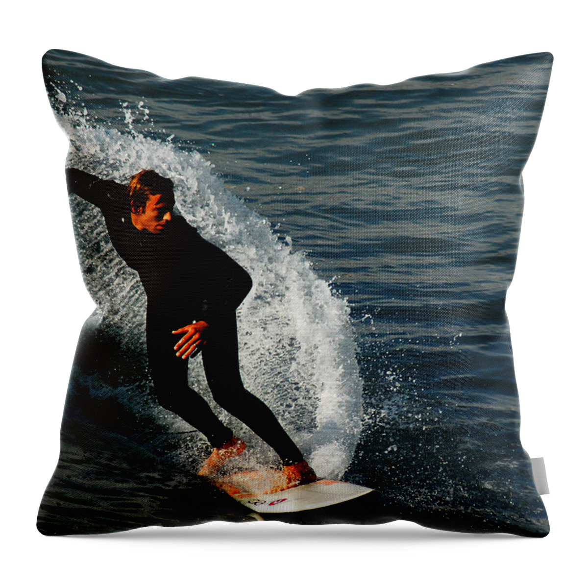 Huntington Throw Pillow featuring the photograph Catching a Wave by James Kirkikis