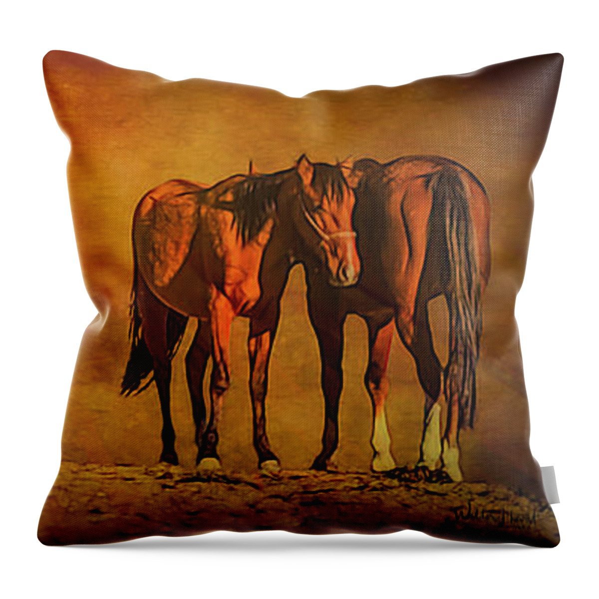 Horse Throw Pillow featuring the mixed media Catching the Last Sun_B2 by Walter Herrit