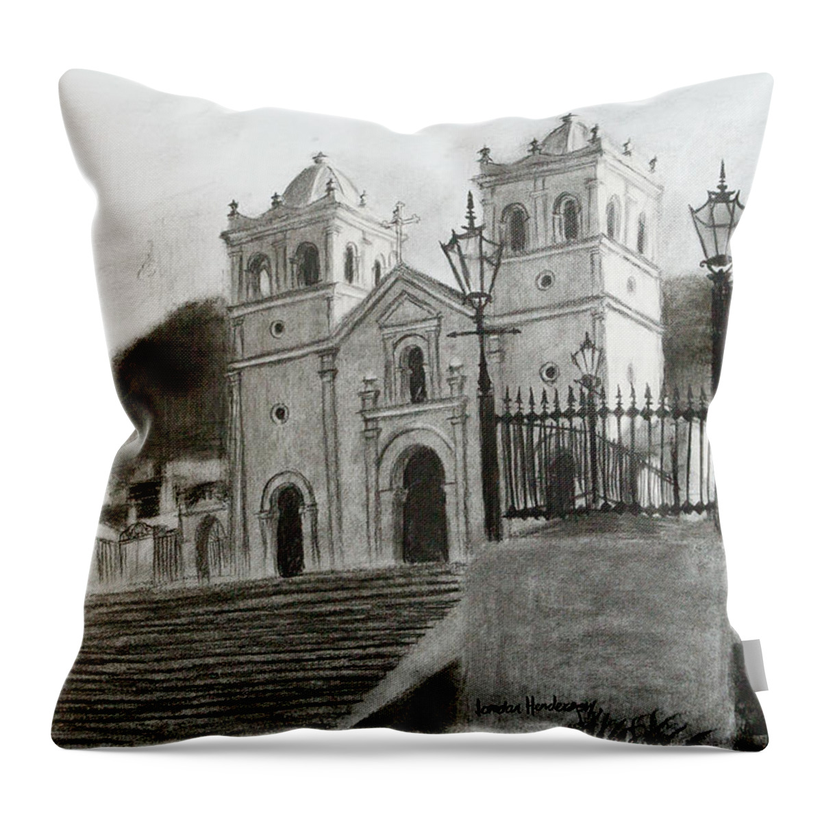 Church Throw Pillow featuring the drawing El Umilladero by Jordan Henderson