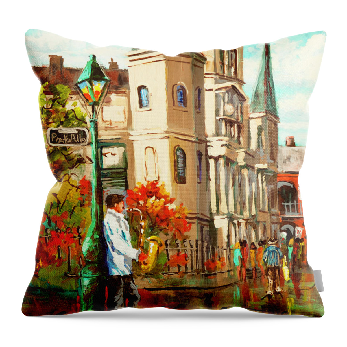 New Orleans Art Throw Pillow featuring the painting Cathedral Jazz by Dianne Parks