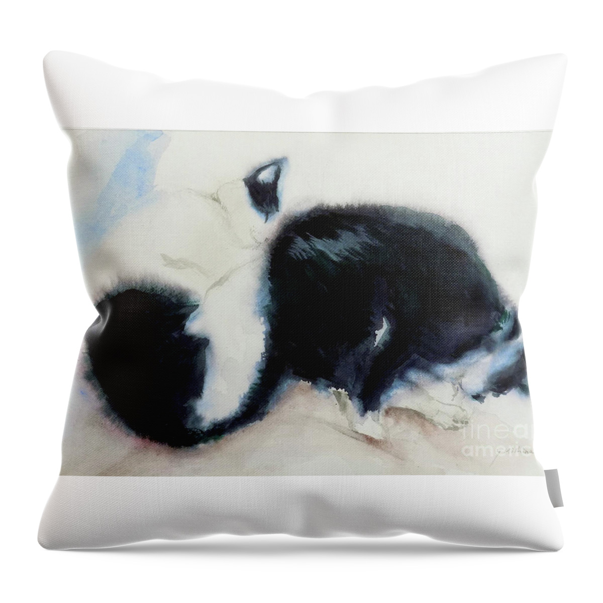Cat Throw Pillow featuring the painting Catnap3-1 by Yoshiko Mishina