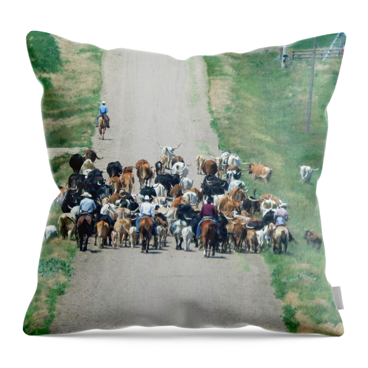 Cattle Drive Throw Pillow featuring the photograph Cattle Drive by Keith Stokes