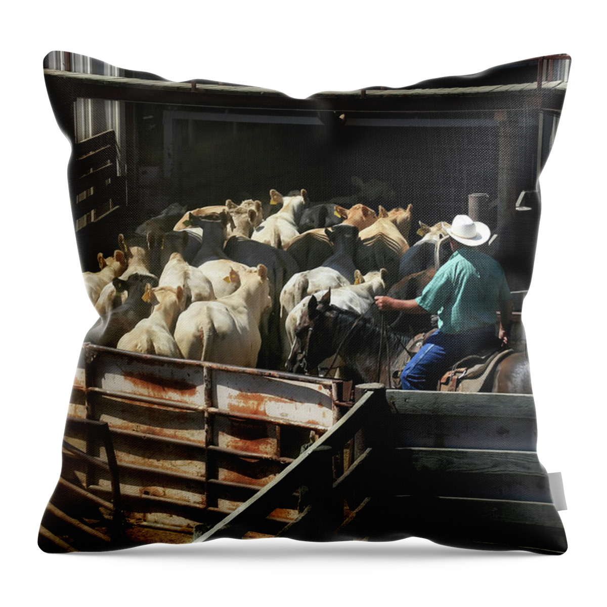 Cattles Auction Throw Pillow featuring the photograph Cattles Auction by Micah Offman