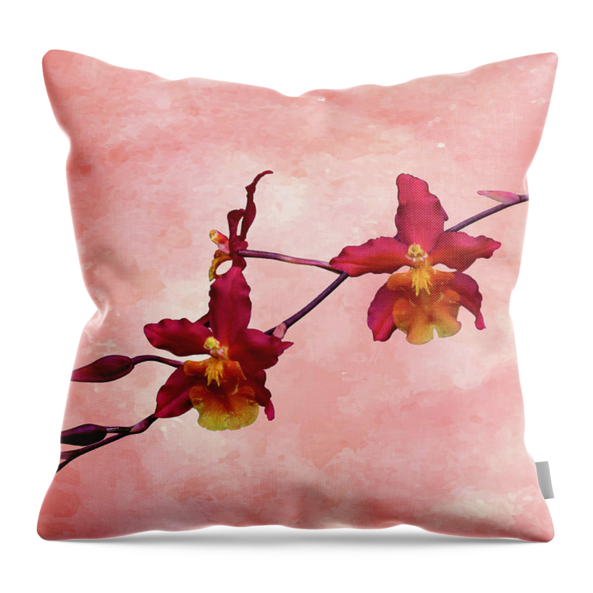 Orchid Throw Pillow featuring the mixed media Cattleya Spray on Grunge by Rosalie Scanlon
