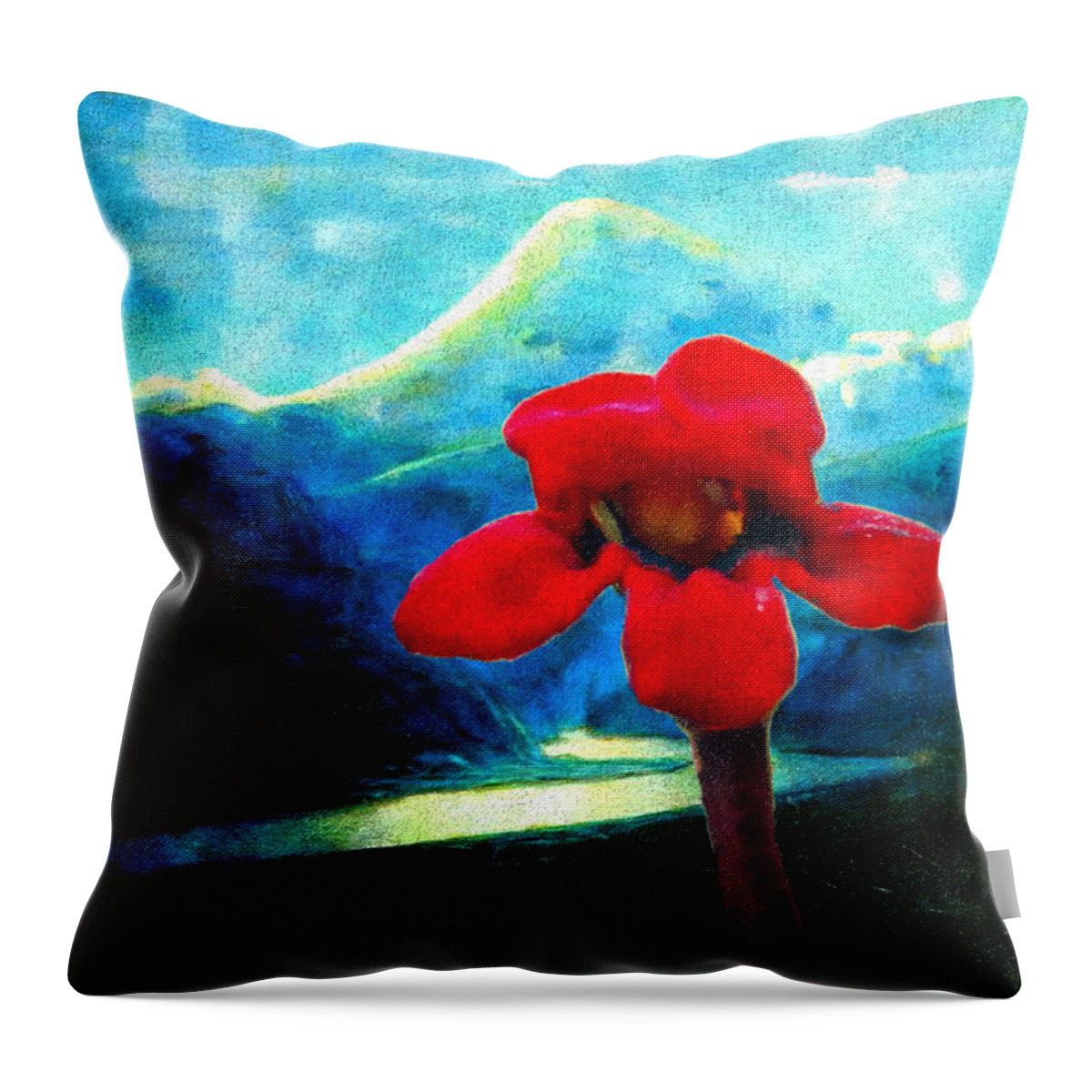 Red Flower Throw Pillow featuring the photograph Caucasus Love Flower II by Anastasia Savage Ealy
