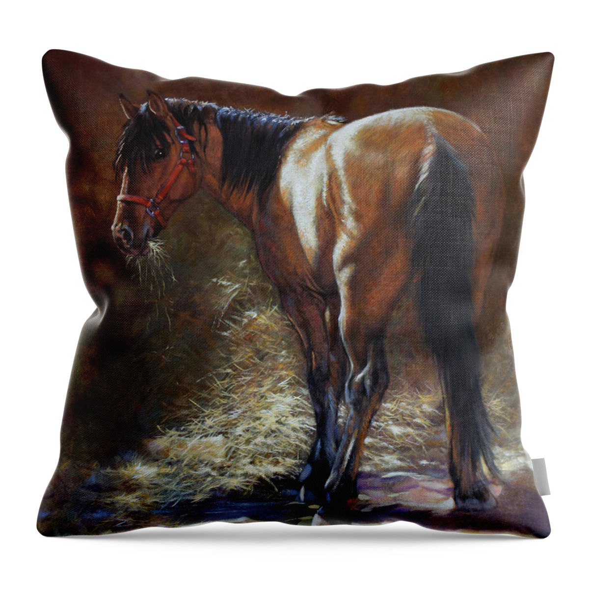 Horse Throw Pillow featuring the painting Caught With A Mouthful by Harvie Brown