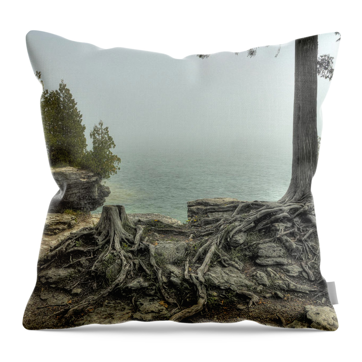 Door County Throw Pillow featuring the photograph Cave Point by Rod Melotte
