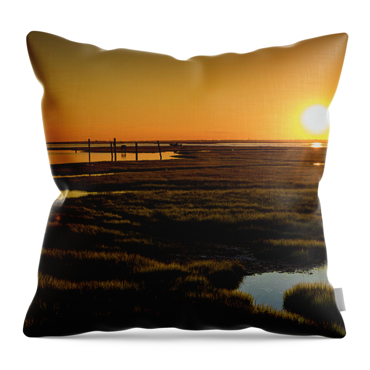 Cedar Beach Throw Pillow featuring the photograph Cedar Beach Golden Sunset by Alissa Beth Photography