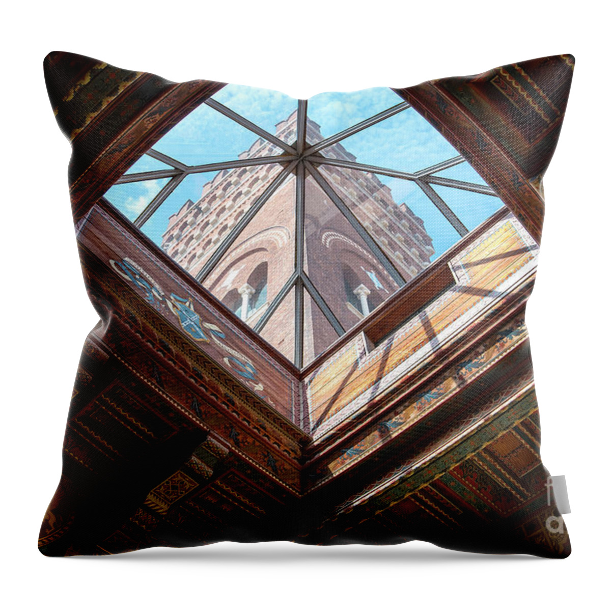 Genoa Throw Pillow featuring the photograph Ceiling and Tower of the Castello by Brenda Kean