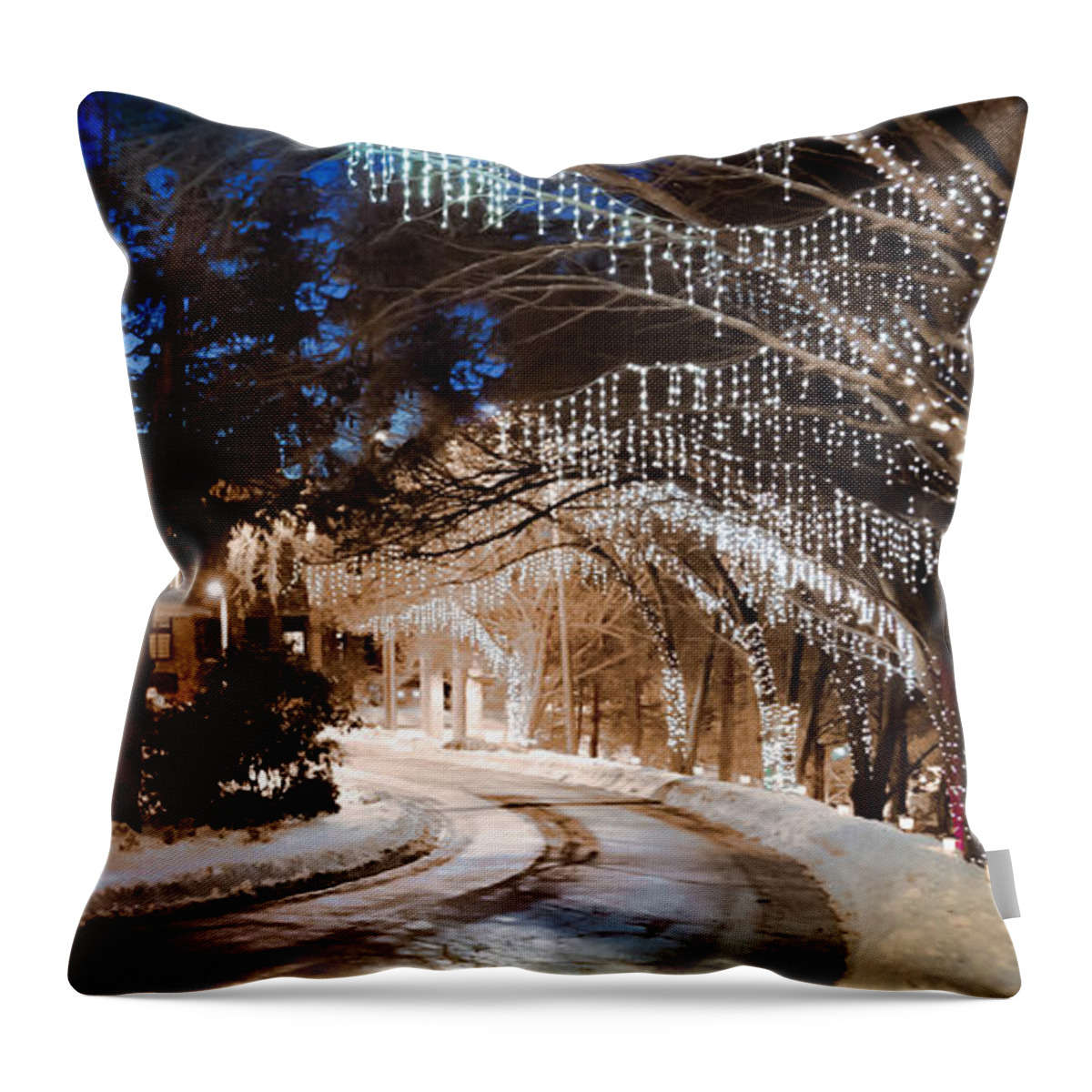 Grove Park Inn Throw Pillow featuring the photograph CELEBRATE the WINTER NIGHT by Karen Wiles
