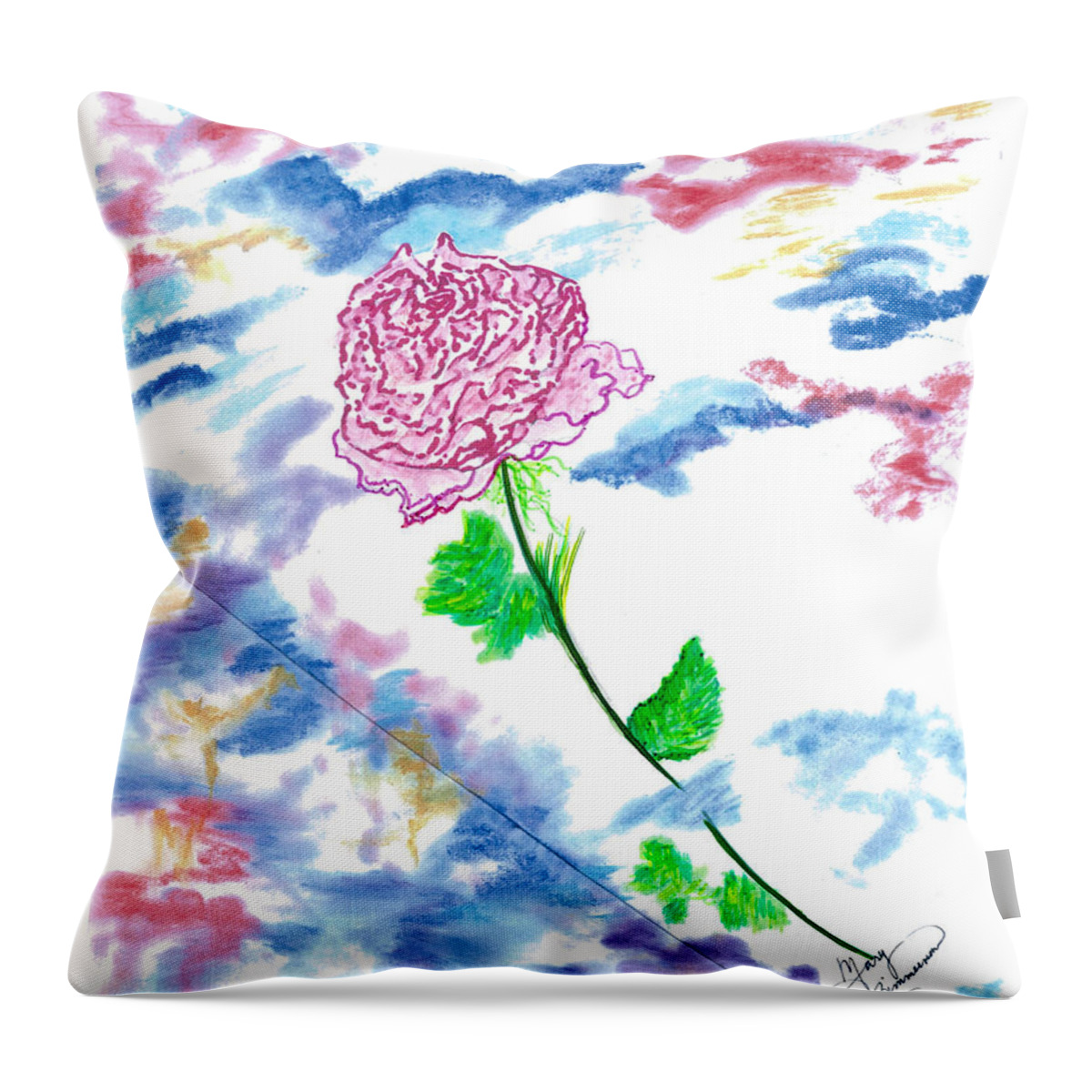 Flowers Throw Pillow featuring the painting Celestial Rose by Mary Zimmerman