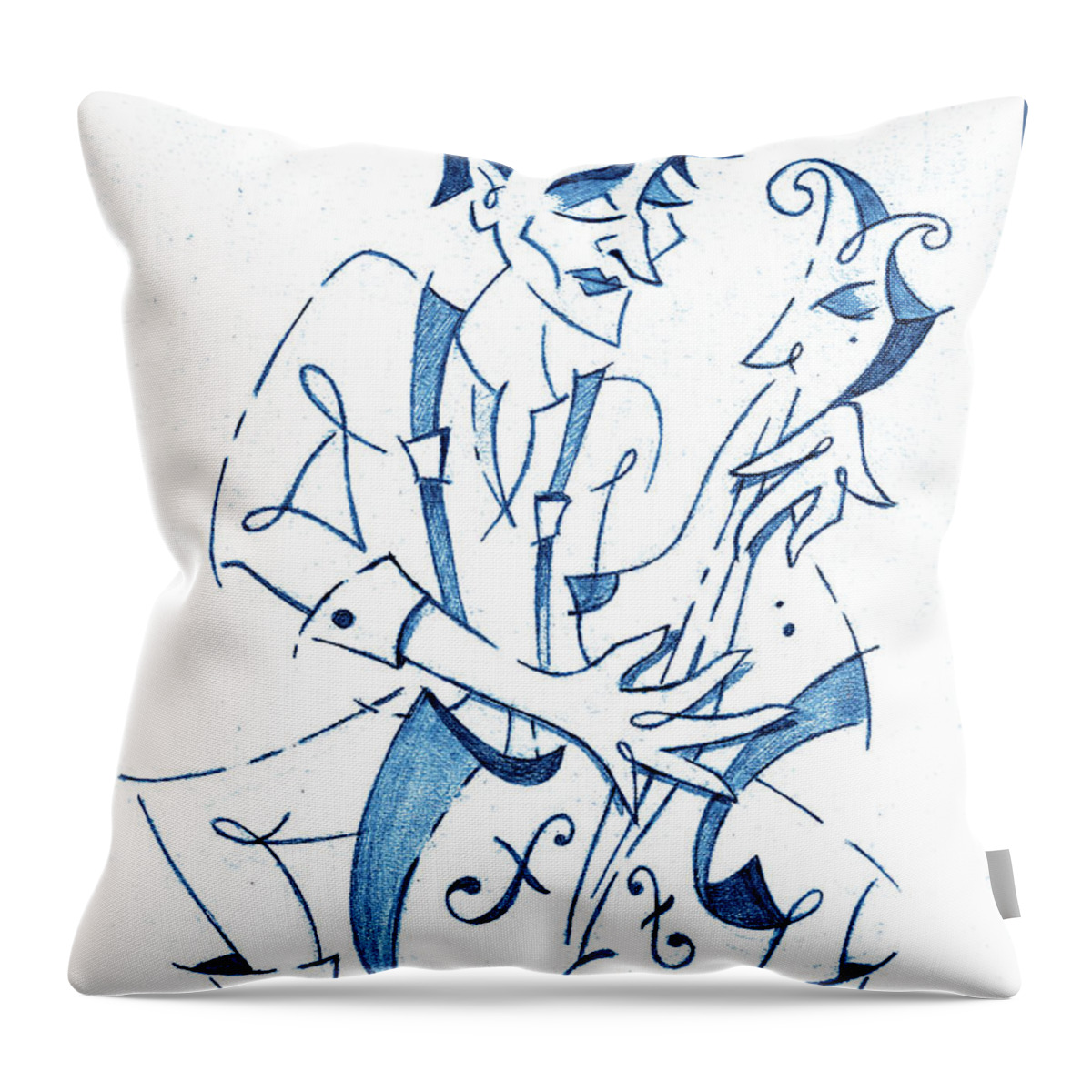 Violoncello Throw Pillow featuring the drawing Cellist Music Player- Sketchbook Blue Pencil Drawing by Arte Venezia