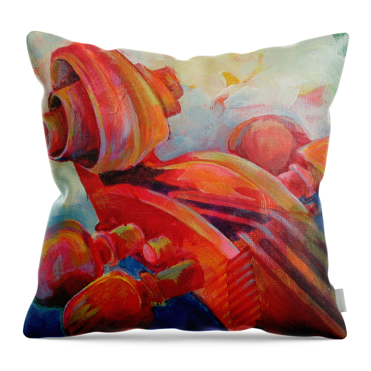 Susanne Clark Throw Pillow featuring the painting Cello Head in Red by Susanne Clark
