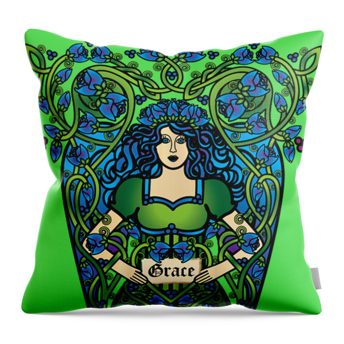 Fantasy Throw Pillow featuring the digital art Celtic Forest Fairy- Grace by Celtic Artist Angela Dawn MacKay