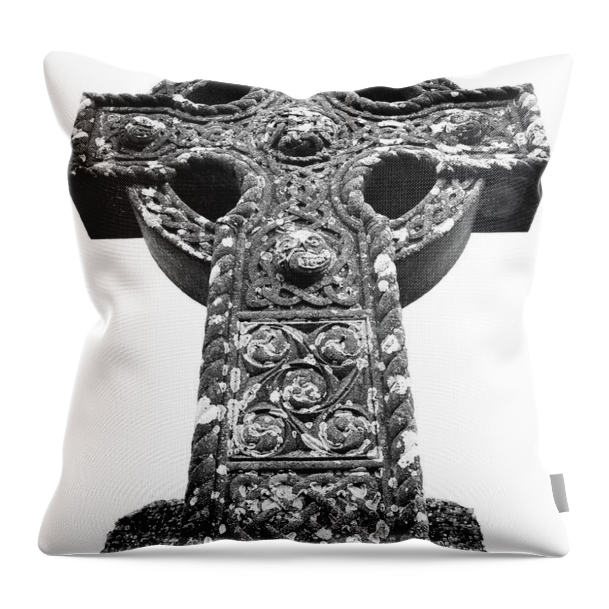 Athassel Throw Pillow featuring the photograph Celtic High Cross at Athassel Priory County Tipperary Ireland Black and White by Shawn O'Brien