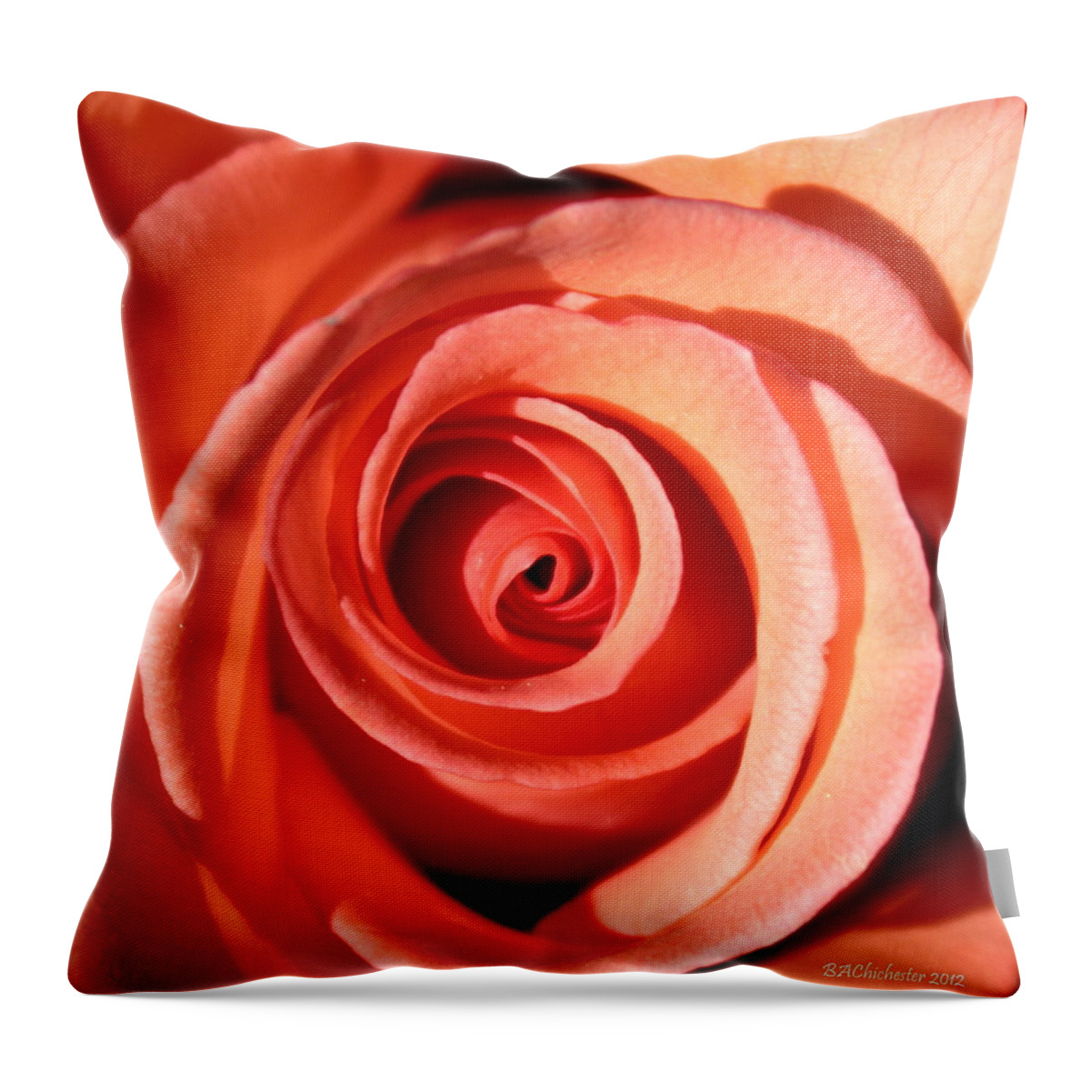 Rose Throw Pillow featuring the photograph Center of the Peach Rose by Barbara Chichester