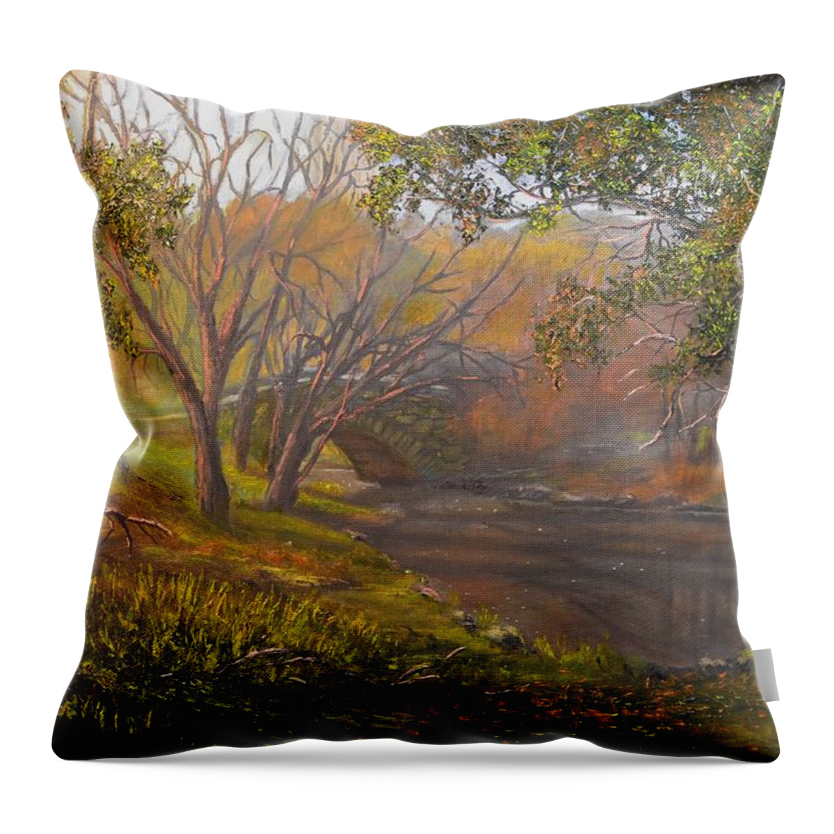Centralpark Throw Pillow featuring the painting Central Park on a fall day by Michael Mrozik