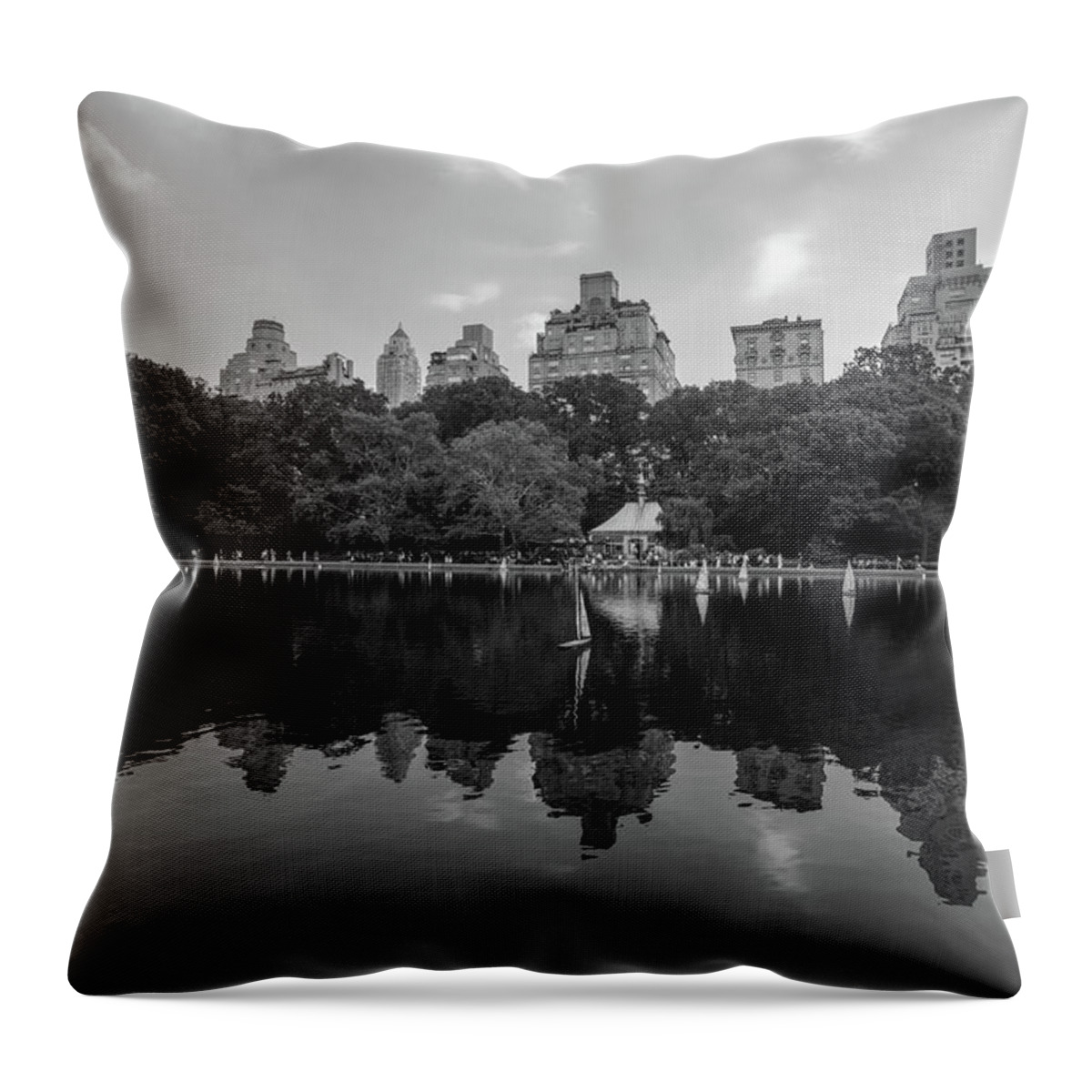 B&w Throw Pillow featuring the photograph Central Park Sail Boats by John McGraw