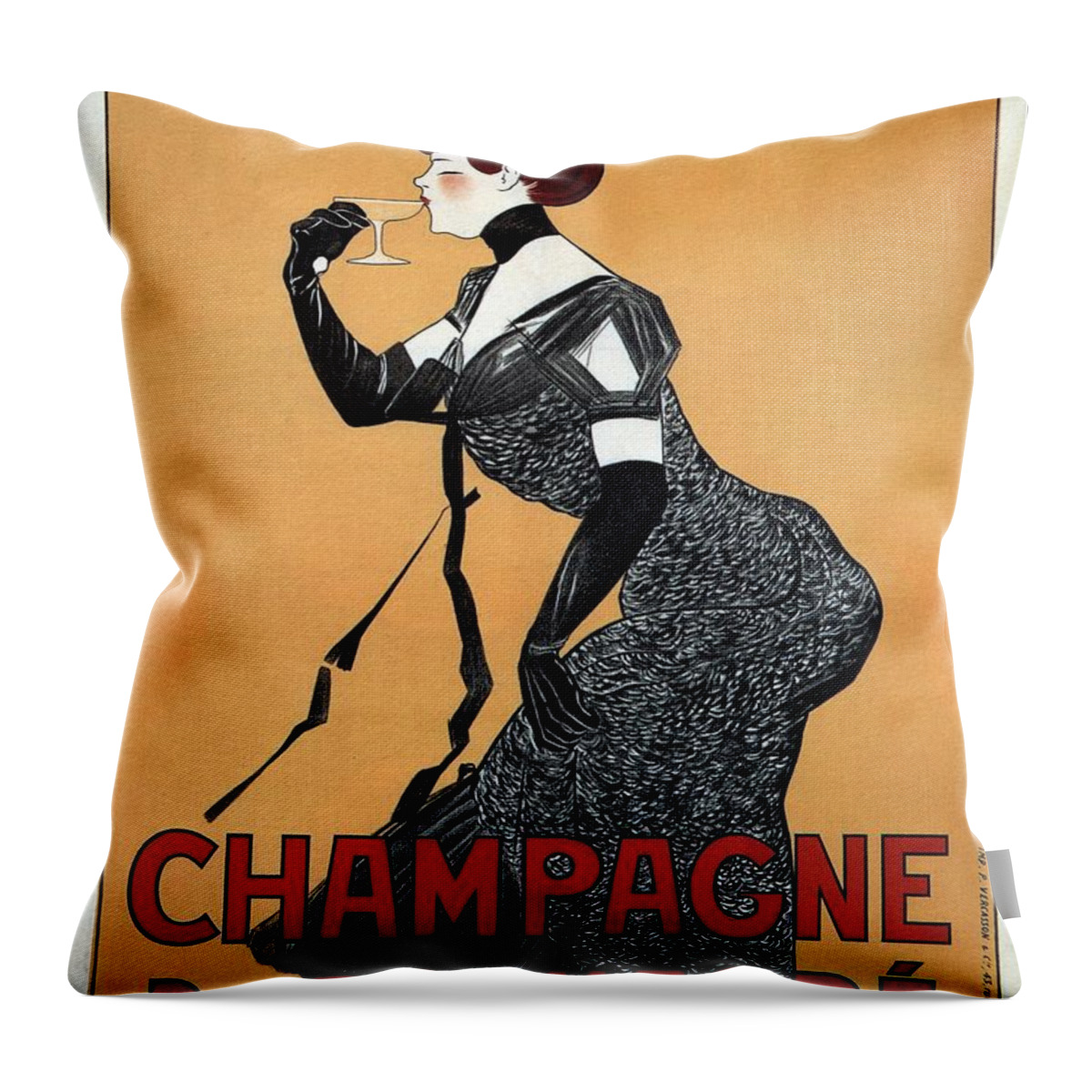 Champagne De Rochegre Throw Pillow featuring the mixed media Champagne De Rochegre - Epernay, France - Vintage Advertising Poster by Studio Grafiikka