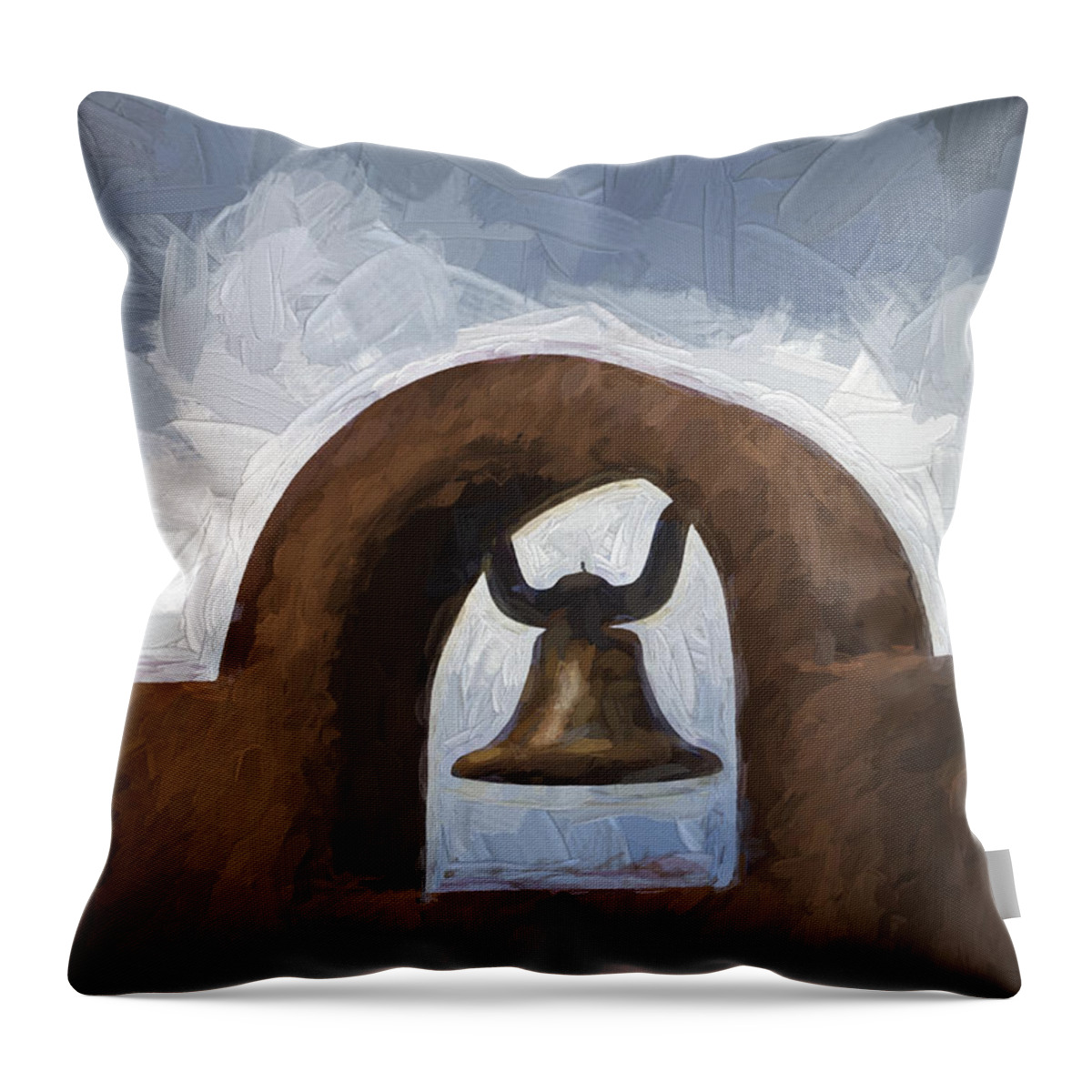 Chimayo Throw Pillow featuring the photograph Chapel Bell Chimayo Painterly Effect by Carol Leigh