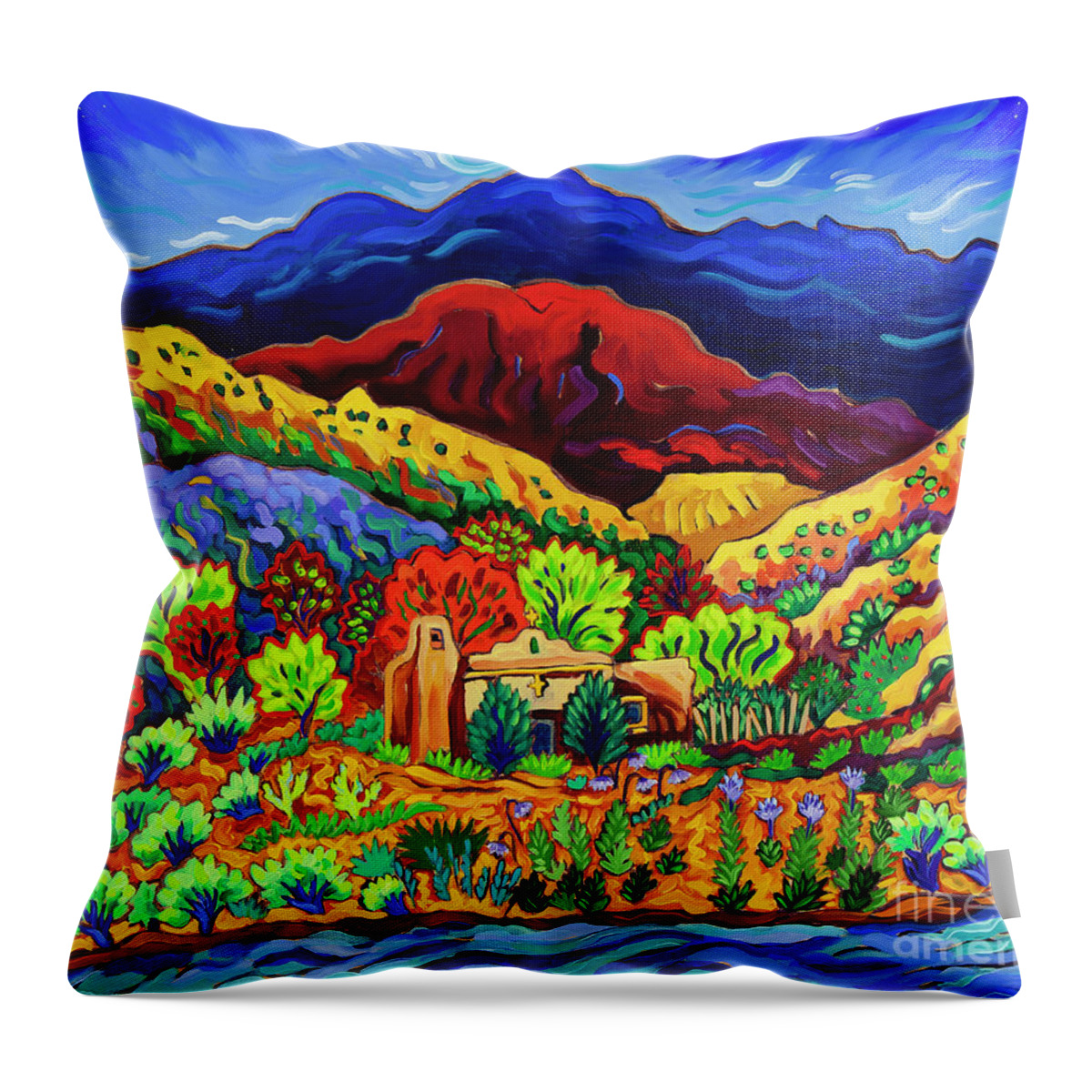 Chapel Throw Pillow featuring the painting Chapel by the River by Cathy Carey