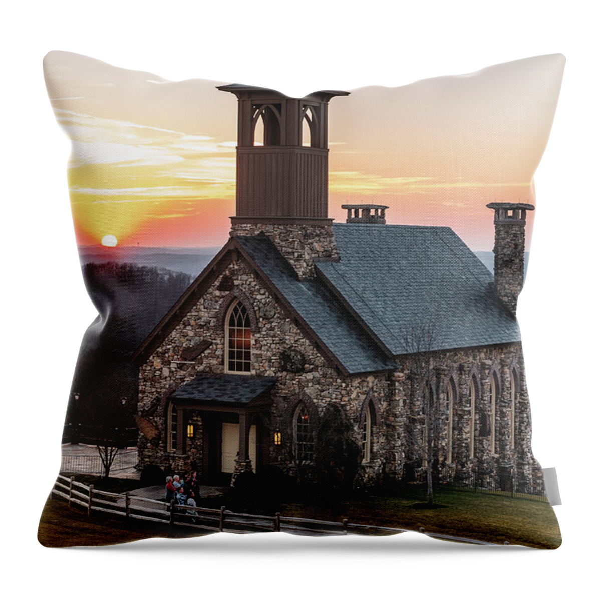 America Throw Pillow featuring the photograph Chapel of the Ozarks Sunset at Top of the Rock by Gregory Ballos